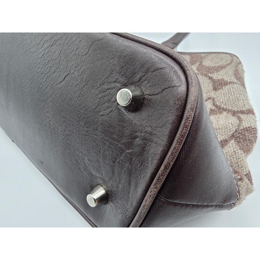 Vintage Coach FJ7721 Signature Wool Tote Brown Leather Handbag - Picture 14 of 16